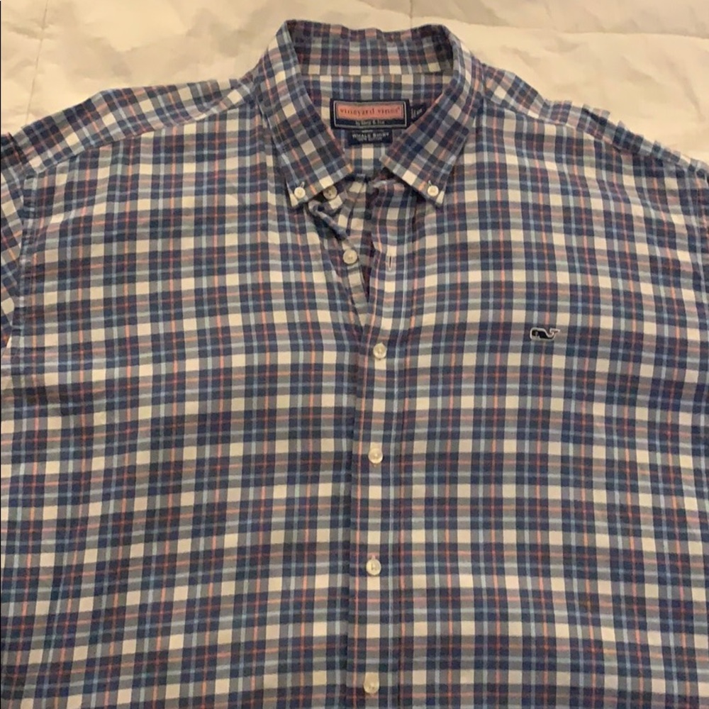 Vineyard Vine Whale Shirt XXL - Blue Plaid Design